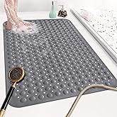 Mofonky Shower Mat Non Slip: 35.4 x 23.6 Inch Extra Large TPE Shower Mats for Inside Shower - Anti Slip Shower Stall Matt with Drain Hole and Suction Cups for Elderly