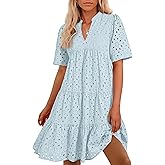 BTFBM Womens Boho Summer Dresses 2026 Spring V Neck Short Sleeve Hollow Out Lace Ruffle Casual Beach Mini Vacation Dress