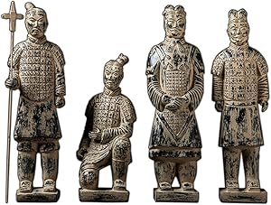 SDBRKYH Vintage Terracotta Warrior Decoration, Chinese Terracotta Warriors Relics Replica China Travel Souvenir Terracotta Model Statue Desktop Decoration 4Pcs