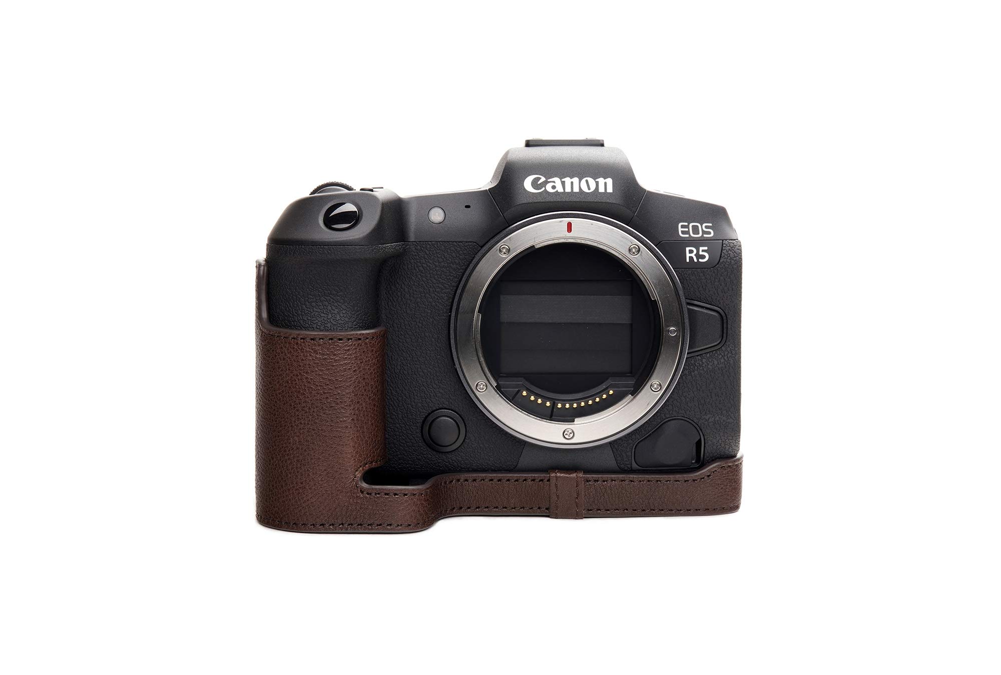 R5 R6 Case, Zakao Handmade Genuine Real Leather Half Camera Case Bag Cover for Canon Eos R5 R6 Bottom Opening Version With Hand Strap (Coffee) — image 1