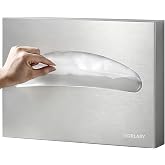 Gorlary Commercial Toilet Seat Cover Dispenser Wall Mount, Self-Adhensive | Brushed 304 Stainless Steel, Half Fold Toilet Seat Cover Holder, Easy Refill Design, Ideal for Bathroom Office, Silver