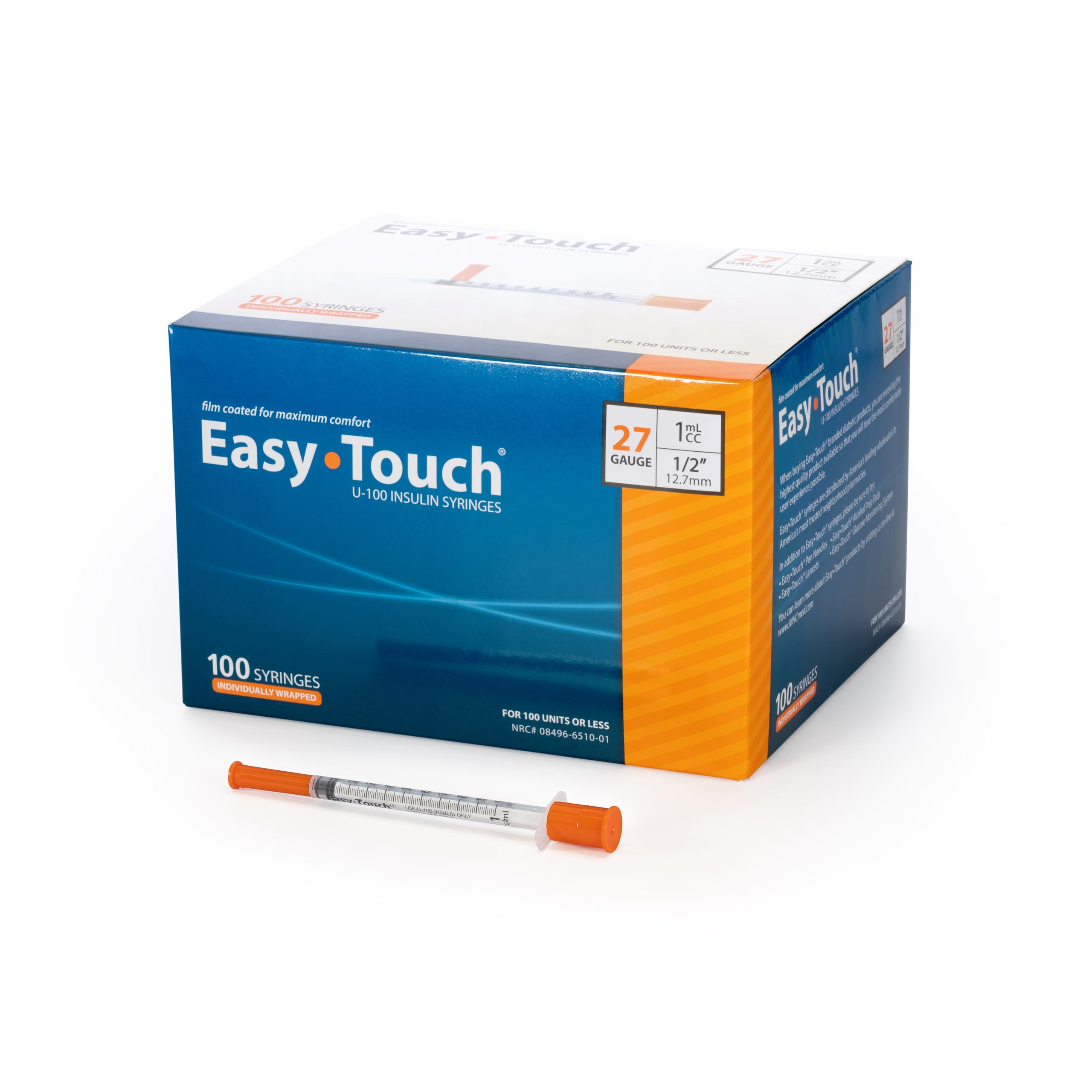Easy Touch Individually Wrapped U-100 Syringes (27G 1cc 1/2" (12.7mm)) Image