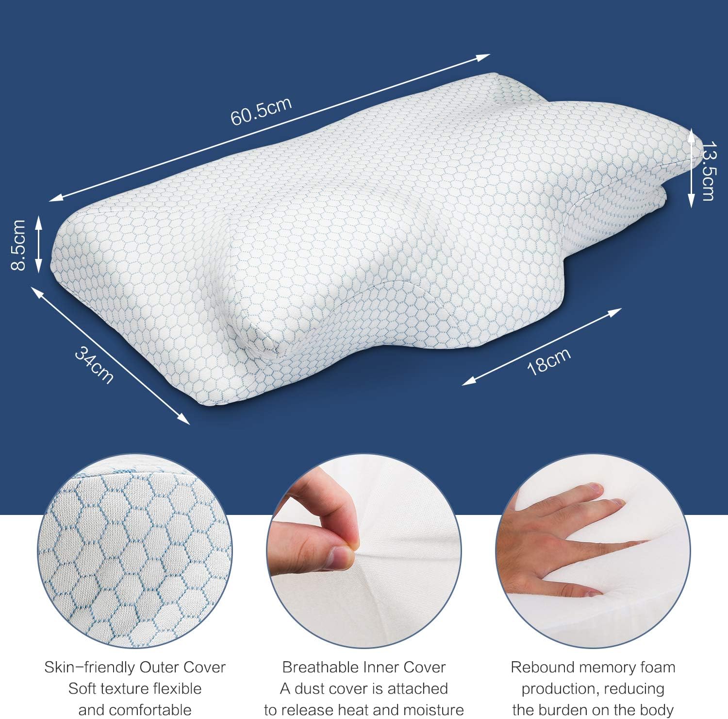 SEPOVEDA Contour Memory Foam Pillow, Cervical Pillow for Neck Pain, Orthopedic Sleeping Pillows Therapeutica Bed Pillow for Side Sleepers Back Sleepers, Neck Support Pillow, Comfort and Correct Spine: Health & Personal Care