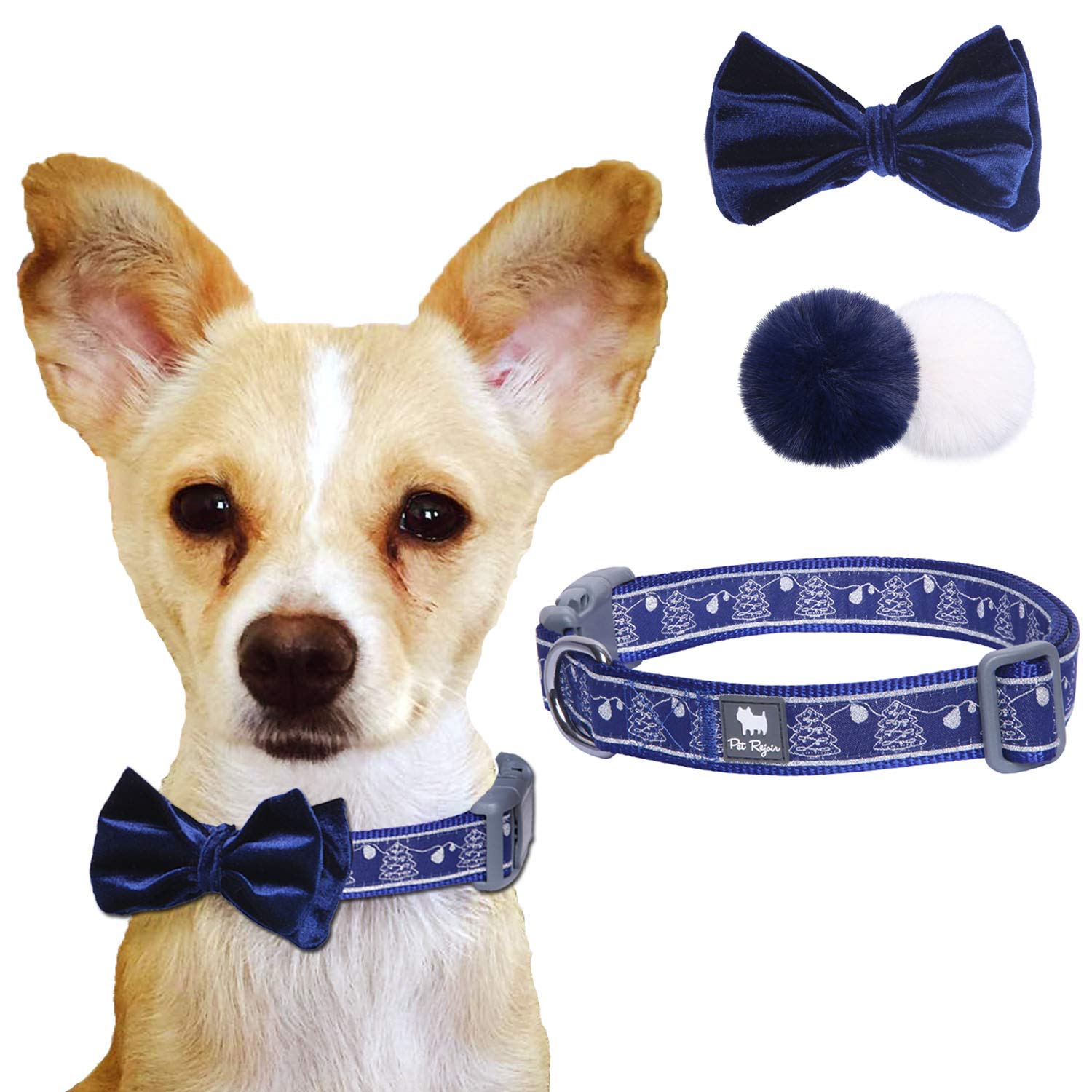 Neck 12 15 Holiday Dog Collars With Detachable Bowtie And Faux Fur Pom Poms Balls 15 19 And 19 25 Adjustable Pet Collar For Small Medium And Large Dogs Pet Rejoir Christmas Dog Collar Collars