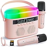 Karaoke Machine for Kids & Adults with 2 Wireless Mics 2400mAh Portable Bluetooth Karaoke Speaker with Timer White Noise & Night Light High Power Dual Speaker LED Display Home & Outdoor Party - Pink