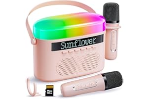 TOPCHASE Karaoke Machine for Kids & Adults with 2 Wireless Mics 2400mAh Portable Bluetooth Karaoke Speaker with Timer White Noise & Night Light High Power Dual Speaker LED Display Home & Outdoor Party - Pink