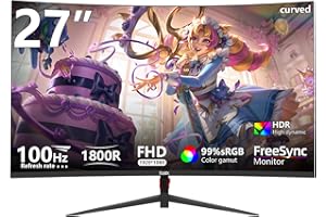 DJiEX 27 inch Curved Monitor 100Hz Computer MonitorFHD 1080p,HDR,99% sRGB,1800R,VESA Compatible,for Tablet,Desktop,Narrow Bezels on Three Sides, Blue Light Filter,Laptop and PC Work Gaming