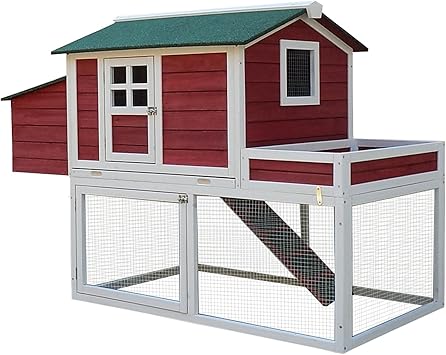 Amazon.com PawHut 63 Farmhouse Wooden Chicken Coop with 