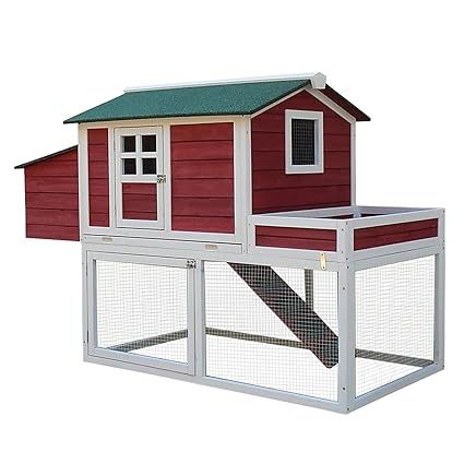 Pawhut 63 Farmhouse Wooden Chicken Coop With Display Top Run Area And Nesting Box