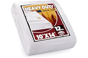 RAINDEWAY White Tarps 10x14 Feet,Heavy Duty Waterproof, 12 Mil Thick,UV Resistant, Weatherproof Poly Canopy Tarp,Camping,Carport,Finished Size