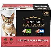 Purina Pro Plan Sensitive Skin &amp; Stomach Cat Food Variety, (24) 3 oz Cans | Duck Entree and Arctic Char Entree Variety Pack, digestive wet cat food with natural prebiotic fiber, nourishes skin and coat
