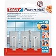 tesa Powerstrips Hooks Small Rectangle/Chrome Effect Removable Self-Adhesive Wall Hook for Glass, Tiles, Wood, Plastic and Other Surfaces - Waterproof - Strong Hold up to 1 kg