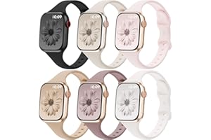 SLIMBAND 6 Pack Thin Bands Compatible with Apple Watch Band 38mm 40mm 41mm 42mm 44mm 45mm 46mm 49mm Women Men, Sport Silicone Strap Slim Wristband for iWatch Series 11 10 9 8 SE 7 6 5 4 3 2 1 Ultra