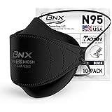 BNX N95 Mask Black NIOSH Certified MADE IN USA Particulate Respirator Protective Face Mask, Tri-Fold Cup/Fish Style, (10-Pack