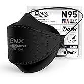 BNX N95 Mask Black NIOSH Certified MADE IN USA Particulate Respirator Protective Face Mask, Tri-Fold Cup/Fish Style, (10-Pack, Approval Number TC-84A-9362 / Model F95B) (Headband) Black
