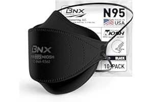 BNX N95 Mask Black NIOSH Certified MADE IN USA Particulate Respirator Protective Face Mask, Tri-Fold Cup/Fish Style, (10-Pack, Approval Number TC-84A-9362 / Model F95B) (Headband) Black