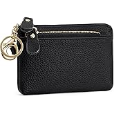 SENDEFN Women's Small Wristlet Coin Pouch Genuine Leather 3 Zippers Purse with Keychain