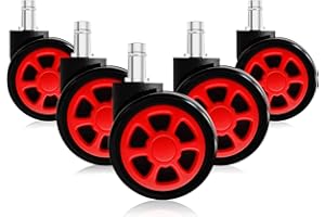 TIANSHU Office Chair Wheels,Universal Gaming Chair Casters Heavy Duty Office Chair Replacement Parts Rubber Desk Chair Caster Wheels for Wood & Hardwood Floors Set of 5, Red