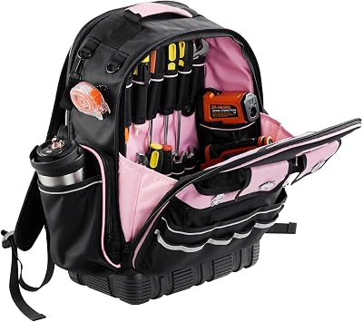 Zaino Portautensili, 56 Tasche, Organizzatore per Attrezzi Pesanti, Zaino da Lavoro con Scomparto per Laptop e Base Sagomata, Borsa da Cantiere per Elettricisti, Riparatori e Tecnici HVAC