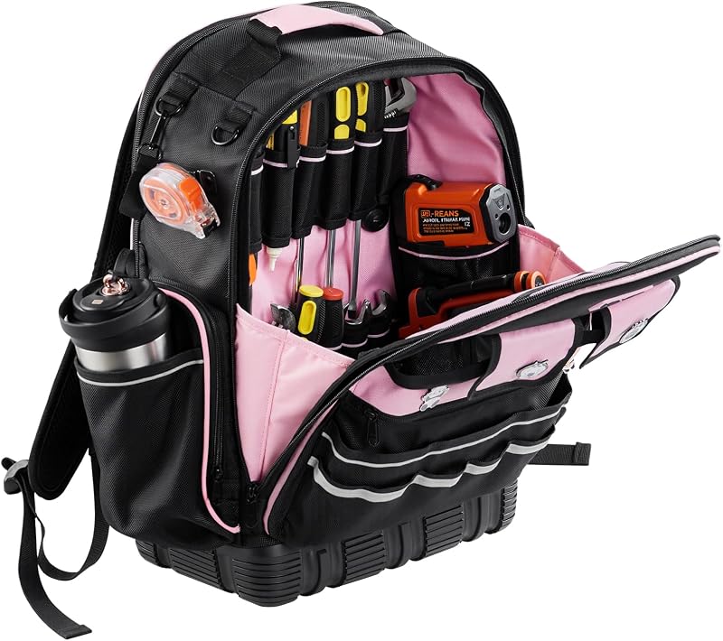 Zaino Portautensili, 56 Tasche, Organizzatore per Attrezzi Pesanti, Zaino da Lavoro con Scomparto per Laptop e Base Sagomata, Borsa da Cantiere per Elettricisti, Riparatori e Tecnici HVAC