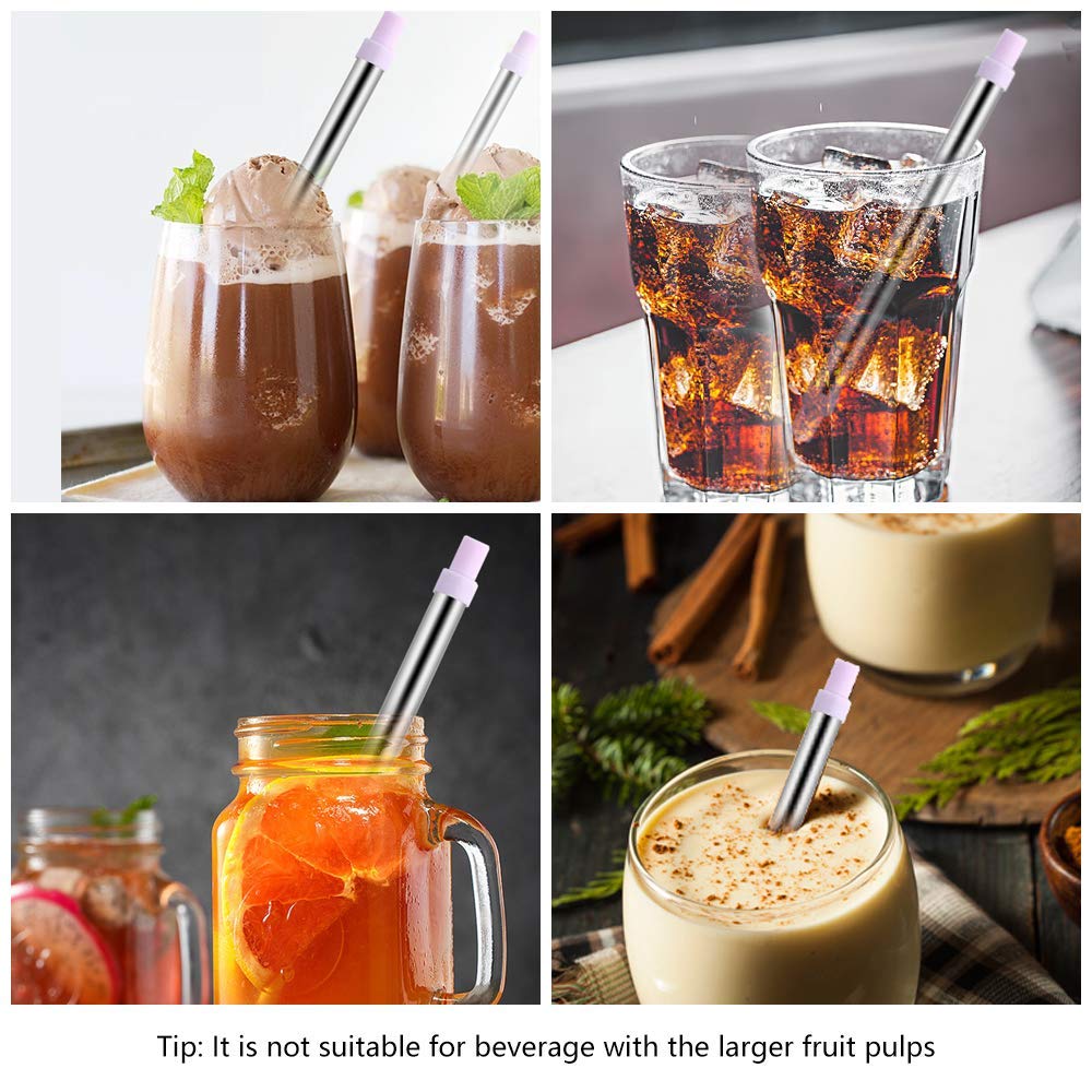 Telescopic Straws Reusable Stainless Steel, Detachable Eco-friendly Drinking Straws Keychain, Portable Case with Cleaning Brush for Travel Home Office Gift Keyring (Pink)