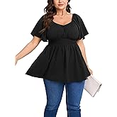Womens Plus Size Blouse Summer Tops Sweetheart Neck Short Sleeve Ruffle Peplum Smocked Dressy Casual Top