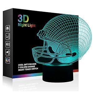 Tiscen 3D Illusion Night Light, LED Table Desk Lamps, Football Helmet Nightlights, 7 Colors USB Charge Lighting Bedroom Home Decoration for Kids Bedroom