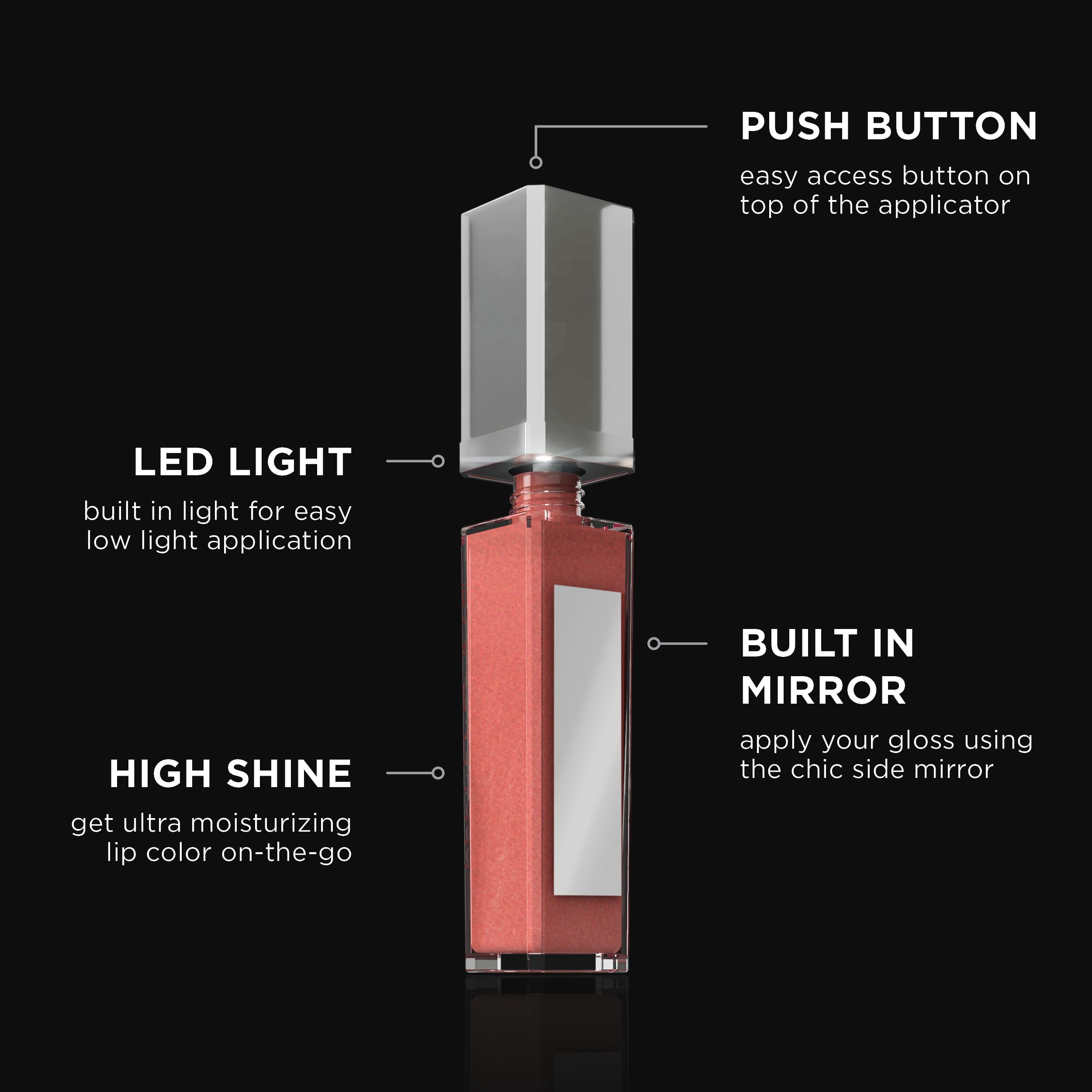 Pure Illumination Light-Up Lip Gloss with LED-Lit Applicator Brush + Side Mirror, Non-Sticky, Moisturizing Hydrating Lip Glosses with Lanolin, Jojoba Oil, & Vitamin E, Wine Berry