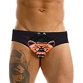 MIZOK Mens Sexy Bikini Swimwear Bear Animal Print Swimsuit Low Rise Gay Swim Briefs