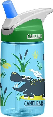 CamelBak Eddy Kids Water Bottle with hippopotamus and bird on back water scene