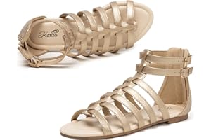 katliu Women's Gladiator Sandal Strappy Flat Sandals Two Ankle Buckle
