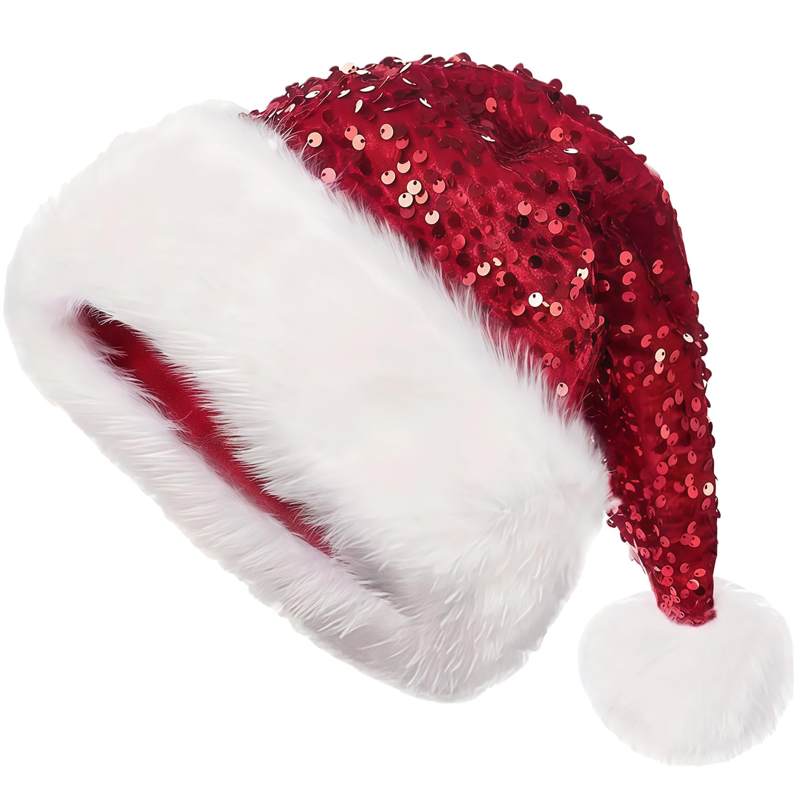 GWAWG Sequined Santa Hat, Glitter Christmas Party Hat for Adults & Kids, Unisex Xmas Decoration for Fancy Dress, Christmas Party (Red)