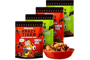 KRAZY TIGER Spicy Seaweed Chips Variety Pack – Korean Spice & Taco Flavor, Low Carb Keto Snacks, Crispy Nori Laver, Roasted Seaweed, Healthy Munchies, 4 Pack, Variety Pack