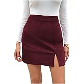 MakeMeChic Women's Fall Office Y2K Bodycon Mini Skirt Split Hem High Waisted Short Skirts