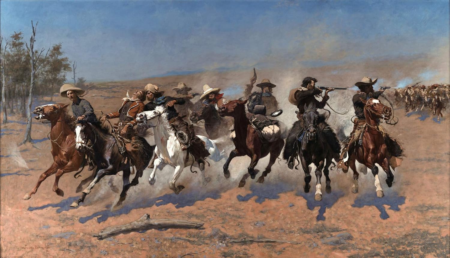 WONDERFULITEMS A Dash for The Timber Cowboys Chased by Indians on Horseback Gunshots Wild American West 1889 Painting by Frederic Remington 18" X 30" Image Size Print Repro on Matte Paper