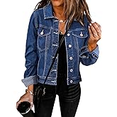 GRAPENT Women's Basic Button Down Long Sleeve Stretchy Jean Trucker Denim Jacket