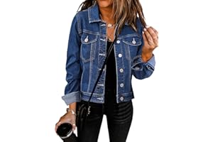 GRAPENT Women's Basic Button Down Long Sleeve Stretchy Jean Trucker Denim Jacket