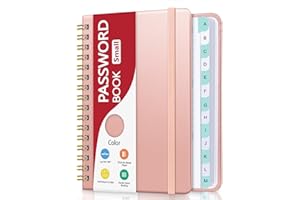 HOMLIVE Spiral Password Book Small with Individual Alphabetical Tabs, Hardcover Password Keeper Book for Home Office, Small Password Book for Internet Website Address Login-Rose Gold, 4.7" x 5.7"