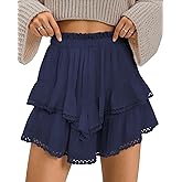 TARSE Womens Flowy Shorts High Waist Pleated Mini Skirts Casual Boho Ruffle Tiered Skorts Cute Versatile Fashion Shorts