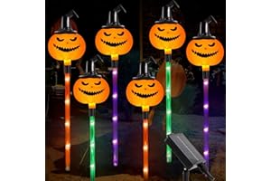 SPRKLINLIN Set of 6 Solar Halloween Pathway Lights Pumpkin with Hood in Three Colors, Waterproof Halloween Decorations Outdoor for The Yard, Path, Garden, Lawn, Halloween Party