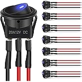 Nilight 8PCS Round On Off Rocker Toggle LED Electrical Switch 12V | 3Pin SPST Blue Switches with Wires for Car Truck Automotive vehicles