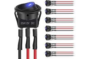 Nilight 8PCS Round On Off Rocker Toggle LED Electrical Switch 12V | 3Pin SPST Blue Switches with Wires for Car Truck Automotive vehicles