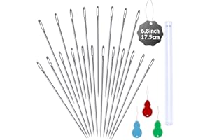 JUPEAN 20 Pack Upholstery Needles Long Sewing Needles, Long Needles for Crafts Large Eye Stitching Needles, 6.8 inch/17.5 cm Doll Needles for Quilting Darning Bead Loom Beading Doll Making Sewing Art Crafts