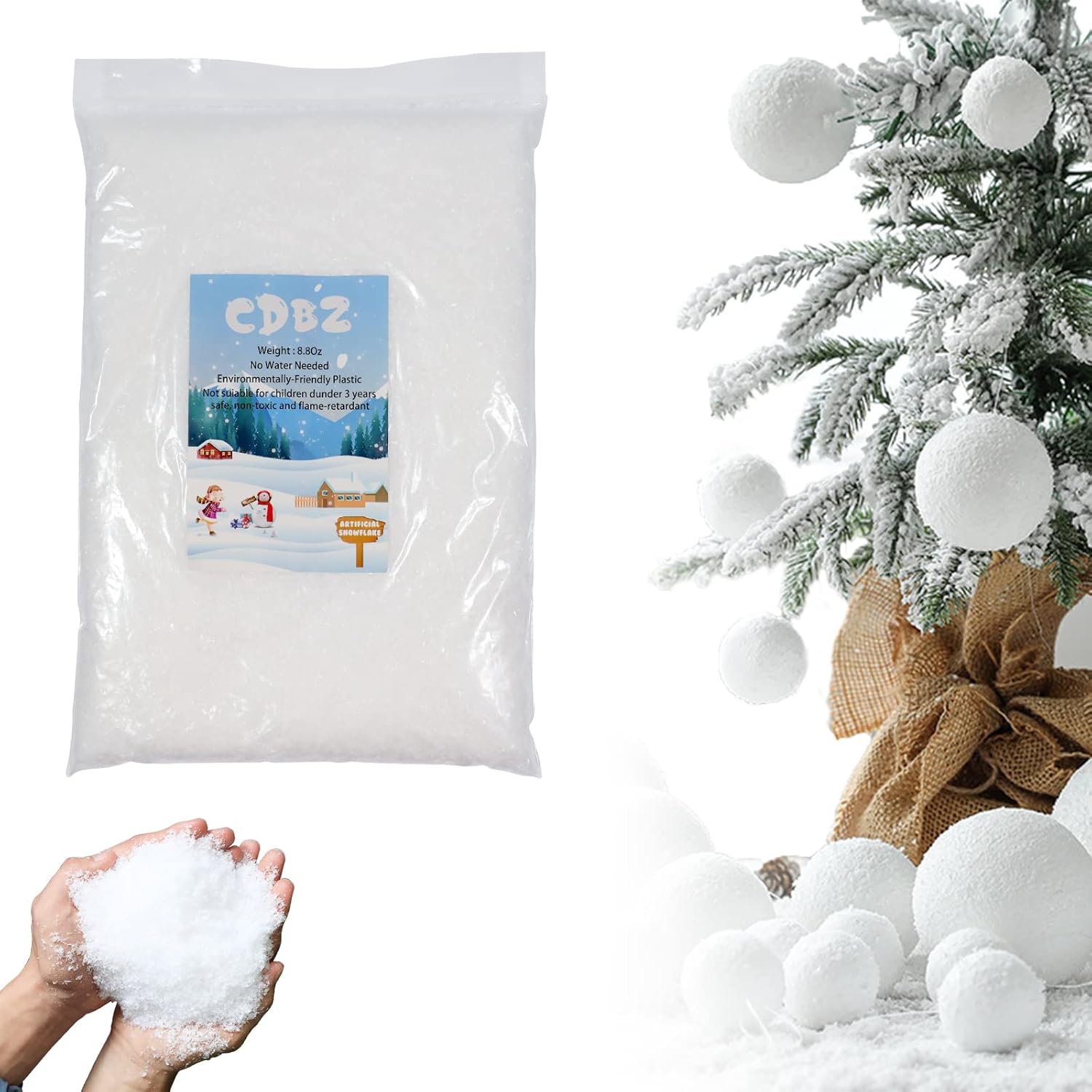 Artificial Snow - 8.8 oz Artificial Snow Fake Artificial Snow, Artificial Snow Perfect for Holiday Snow Decorations, Handcraft and Slime (250g)