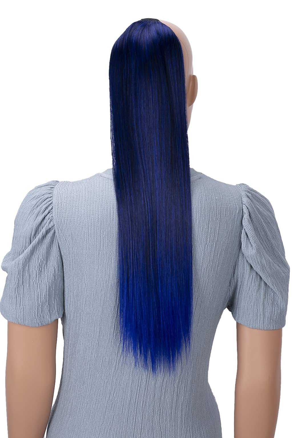 CAISHA 24" Hairpiece Clip On Ponytail With Two Bands Longhair Extension Straight Black Blue Mix HCB2 โ image 1