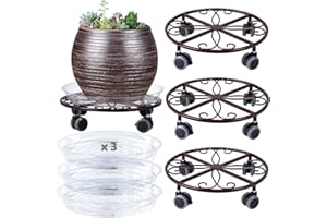 PLANTERHOMA 3 Pack Plant Caddy with Wheels Heavy Duty 13.5 Inches Metal Plant Stand with Wheels Plant Dolly Rolling Plant Stand Plant Roller with Casters for Indoor and Outdoor, Bronze