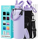 Stainless Steel 40 oz Water Bottle, Lilac Purple | with Straw Spout Lids, Cold 48H, Hot 24H, Insulated Water Bottle,Carrying Sleeve with Strap