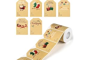 Yoget 250 PCS Chirstmas Gift Tags, Xmas Kraft Gift Tags Stickers Name Labels, Christmas Decorations (50x70mm, 6 Designs)