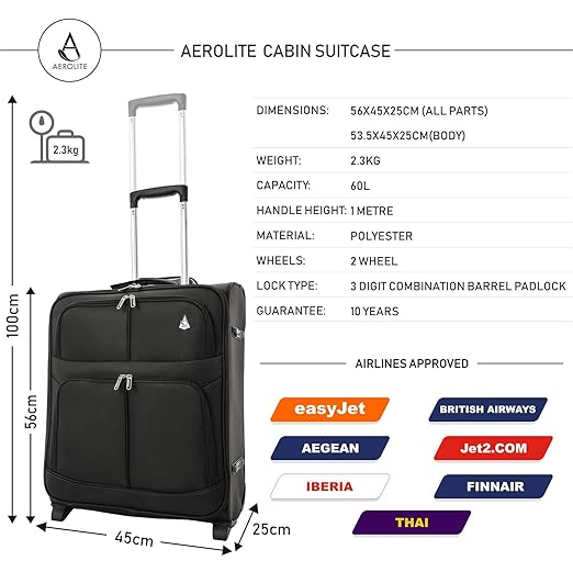 Aerolite 56x45x25 Easyjet British Airways Jet2 Maximum Cabin
