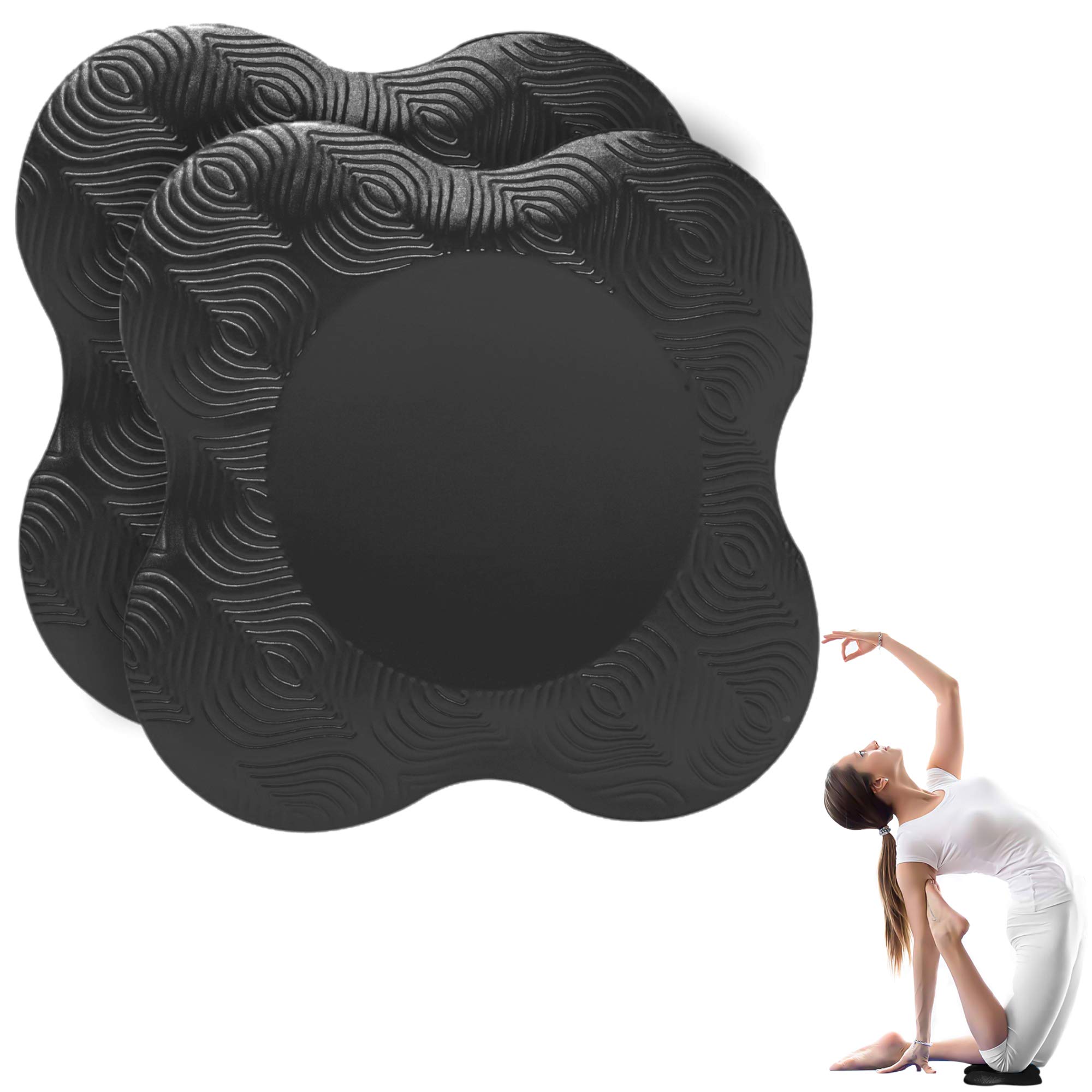 munloo 2 Pieces Yoga Knee Pad, Non-Slip Knee Pad Mat Set Wear Resistant Protects the Knees, Hands, Wrists and Elbows (Black)